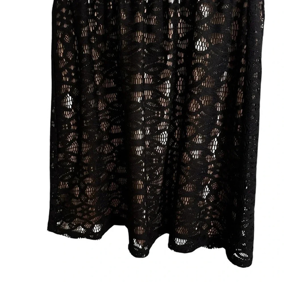 Speechless Black Lace Mini Dress Over Nude Short Sleeve Round Neck 7 - Picture 5 of 10